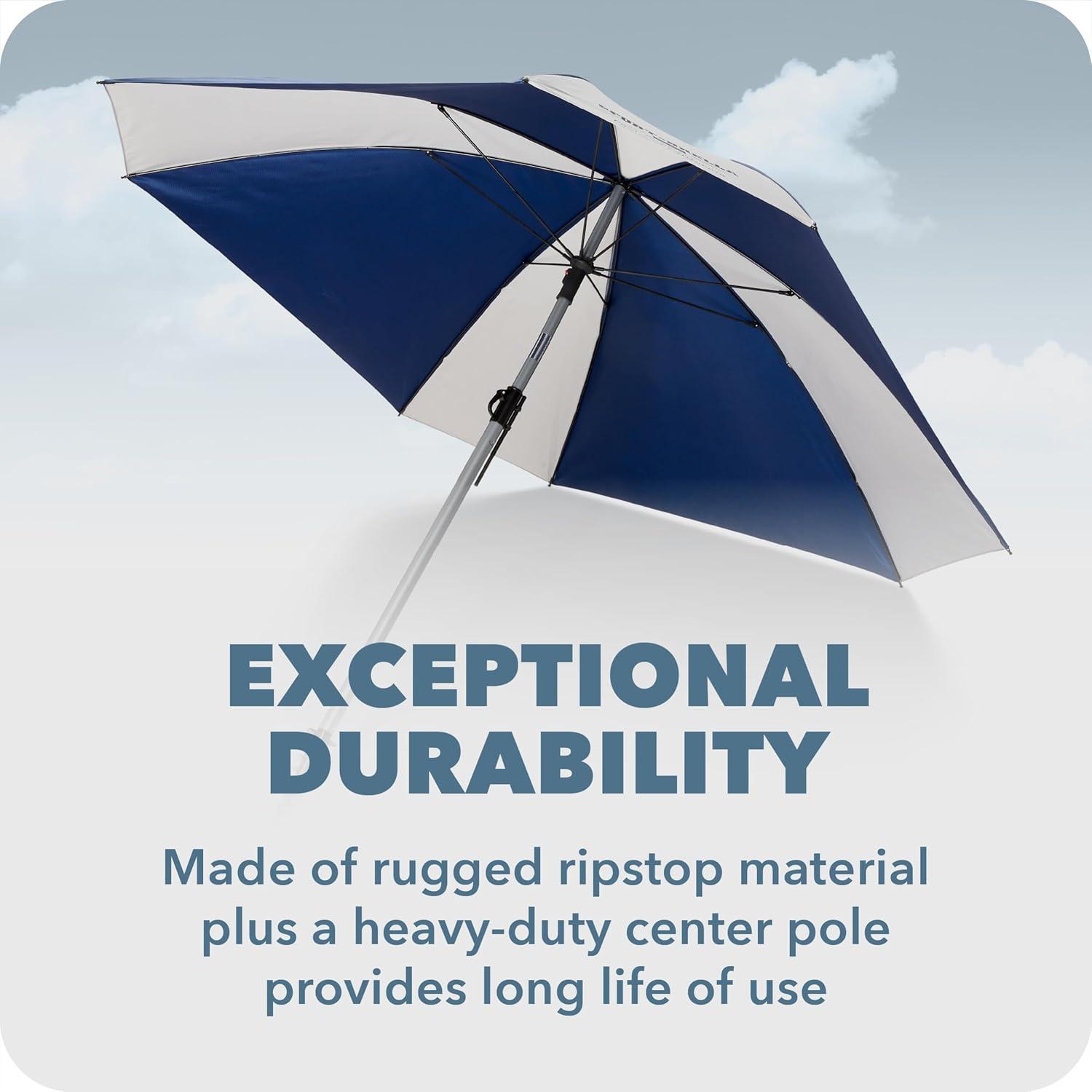 Large Blue and White Aluminum Beach Umbrella with UPF Protection