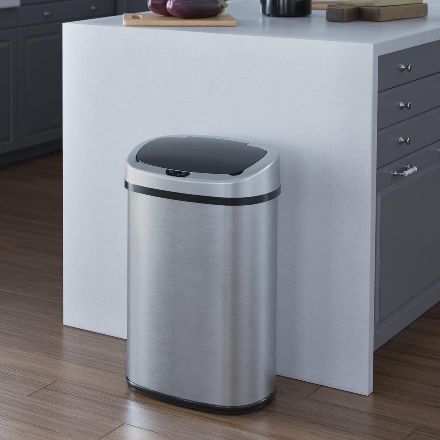 iTouchless Sensor Kitchen Trash Can with AbsorbX Odor Filter 13 Gallon Silver Stainless Steel