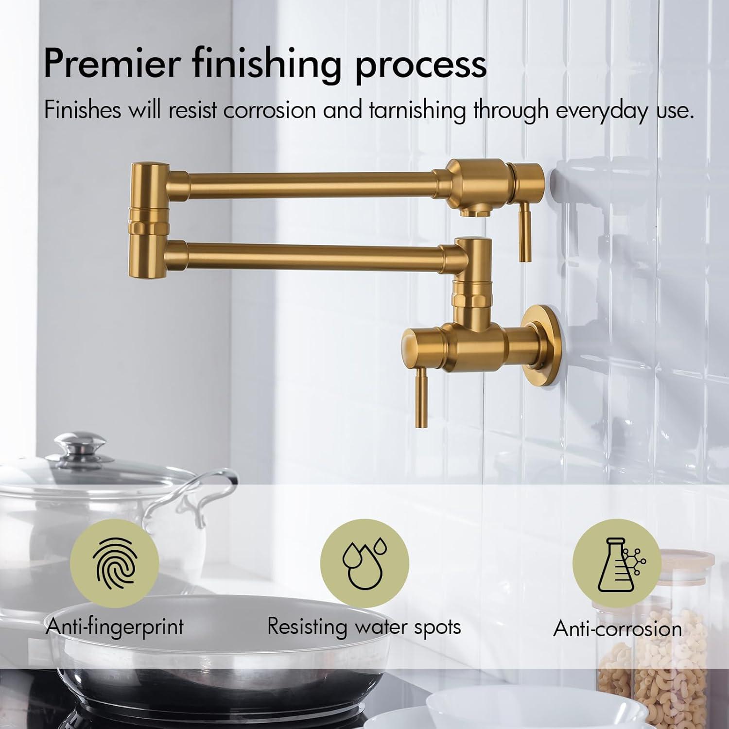 Kitchen Pot Filler Faucet Wall Mount,Brass Folding Stretchable with Swing Arm Single Hole Two Handles