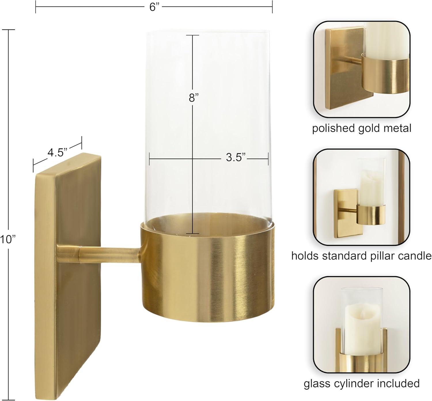 Gold Metal Wall Sconce with Glass Cylinder, 5x6x10