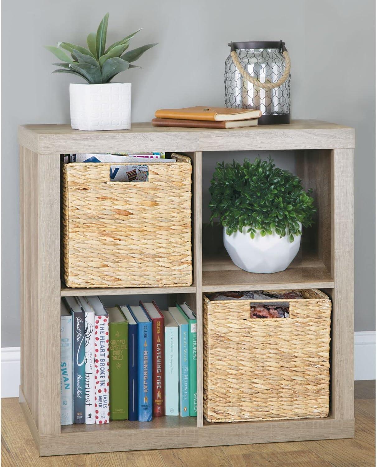 mDesign Hyacinth Woven Cube Bin Basket Organizer, Handles, 6 Pack, Natural/Tan