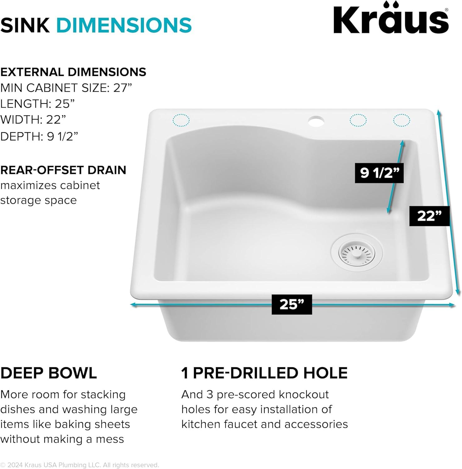 KRAUS Quarza™ 25" L Dual Mount Single Bowl Granite Kitchen Sink