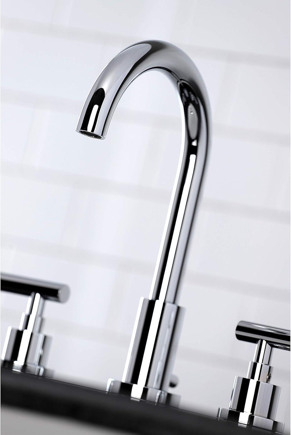 Kingston Brass Manhattan Two-Handle 3-Hole Deck Mount Widespread Bathroom Faucet with Brass Pop-Up Drain