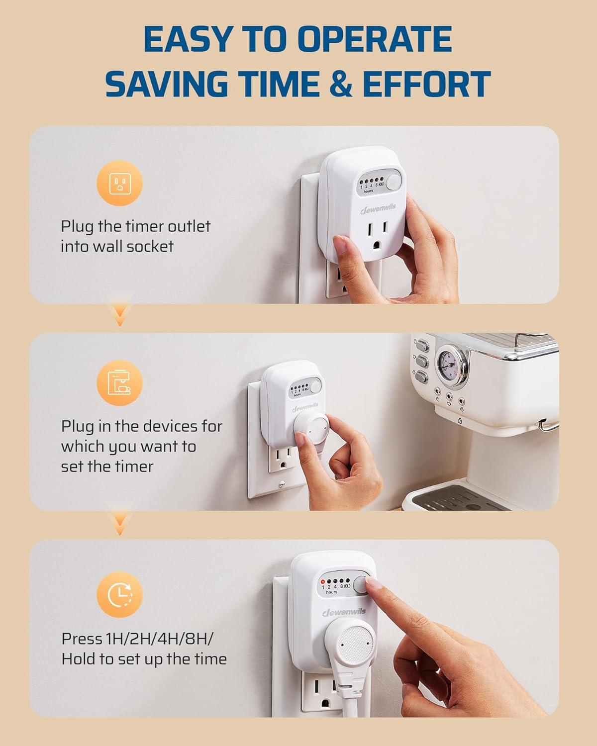 Indoor Countdown Timer Outlet, Timers for Electrical Outlets, Auto Shut Off Safety Outlet, 1-3-Prong Grounded Outlet