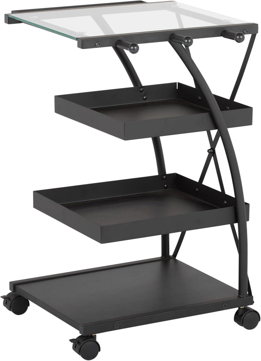 Triflex Charcoal Black & Clear Glass 4-Tier Mobile Organizer Cart