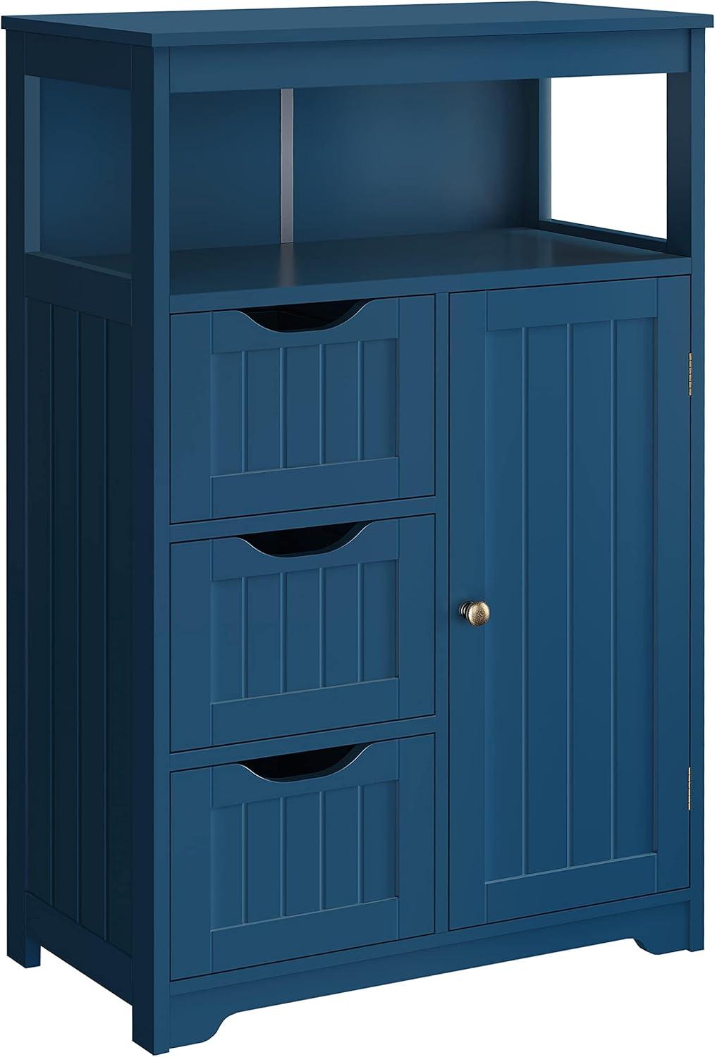 Navy Blue Wooden Bathroom Floor Cabinet with Adjustable Shelves