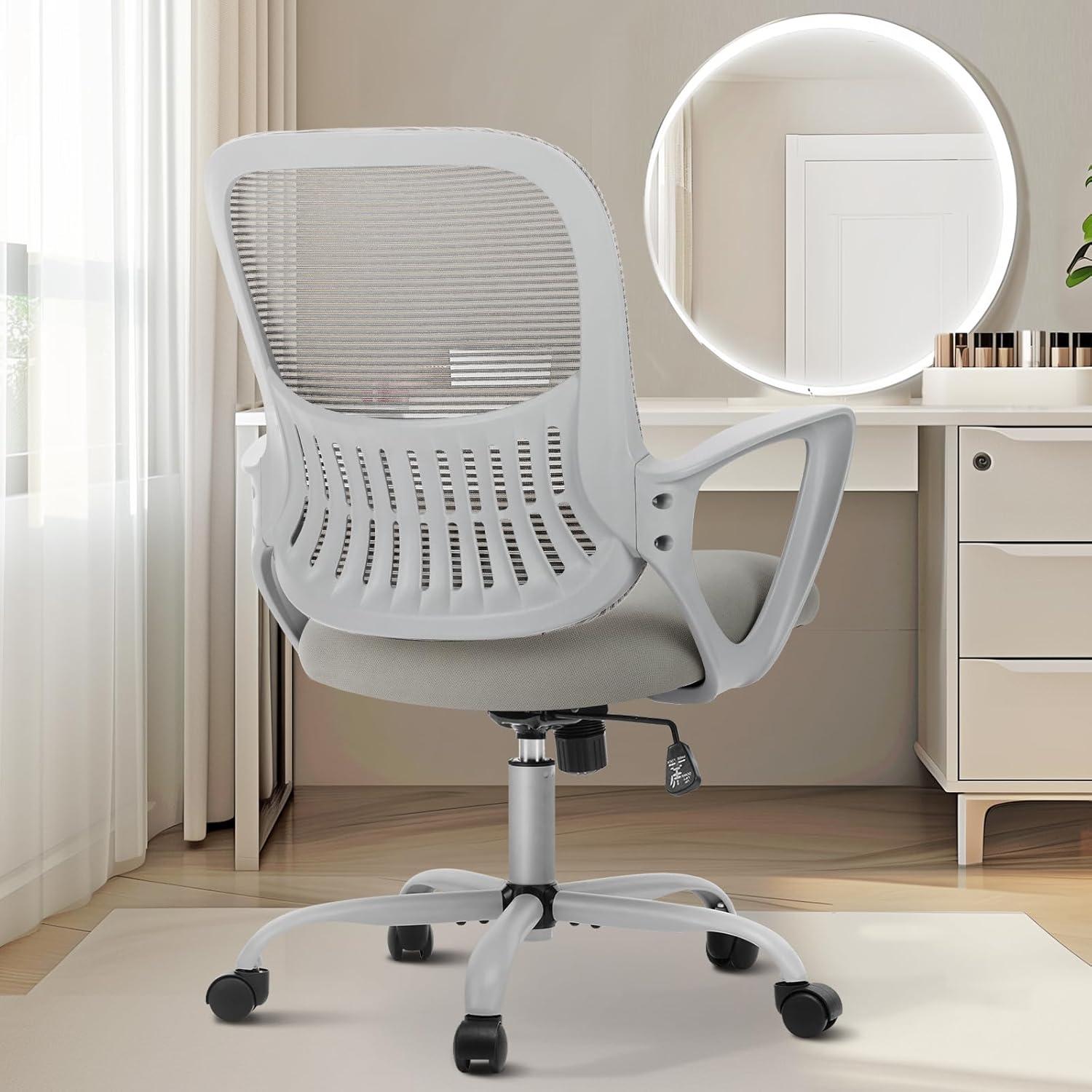 Ergonomic Grey Mesh Mid-Back Office Chair with Lumbar Support