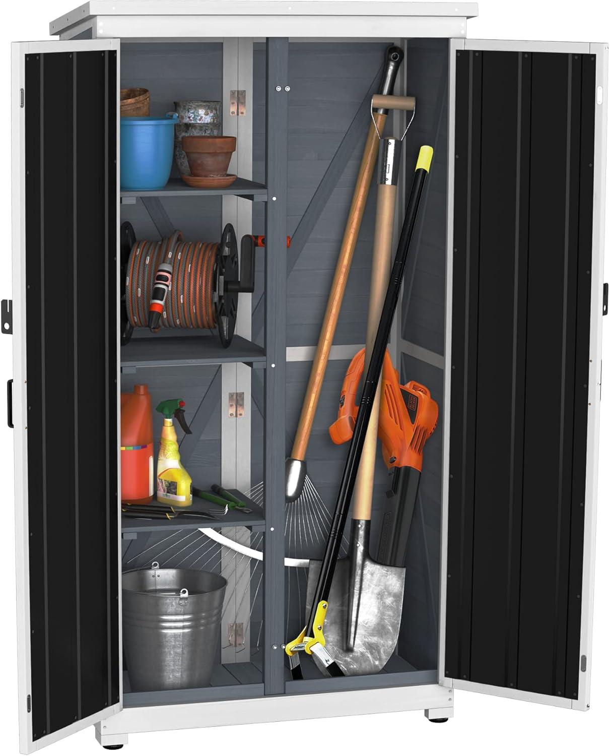 GDLF Outdoor Storage Cabinet Wood & Metal Garden Tool Shed Waterproof Sturdy 66" H