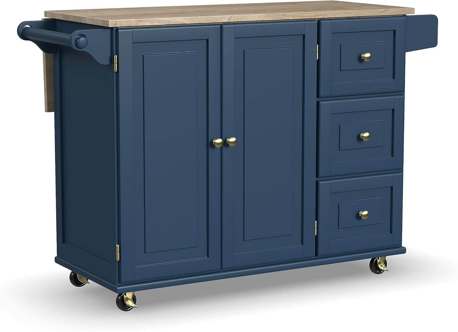 Homestyles Dolly Madison Traditional Engineered Wood Kitchen Cart in Blue/Brass