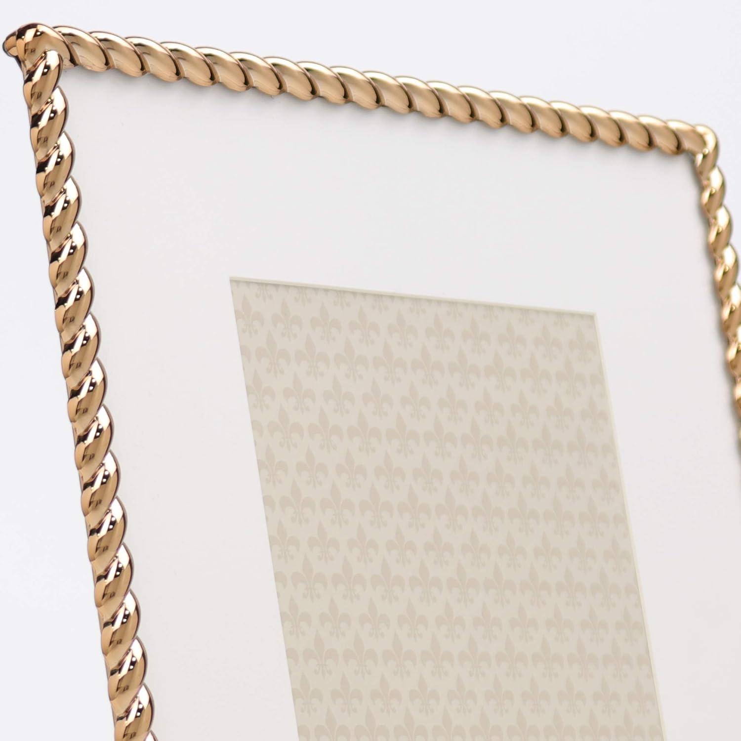 8x10 High Quality Polished Gold Cast Metal Picture Frame - Rope Design with Mat for 5x7