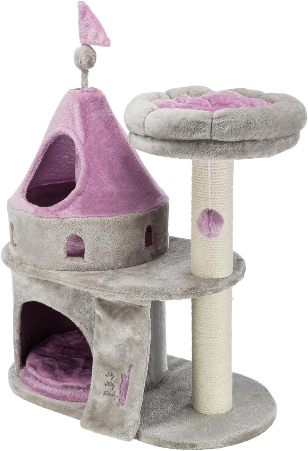 TRIXIE My Kitty Darling Castle Condo, Plush Cat Tree, Sisal Scratching Post, Removable Bed, Crinkling Blanket, Cat Toy