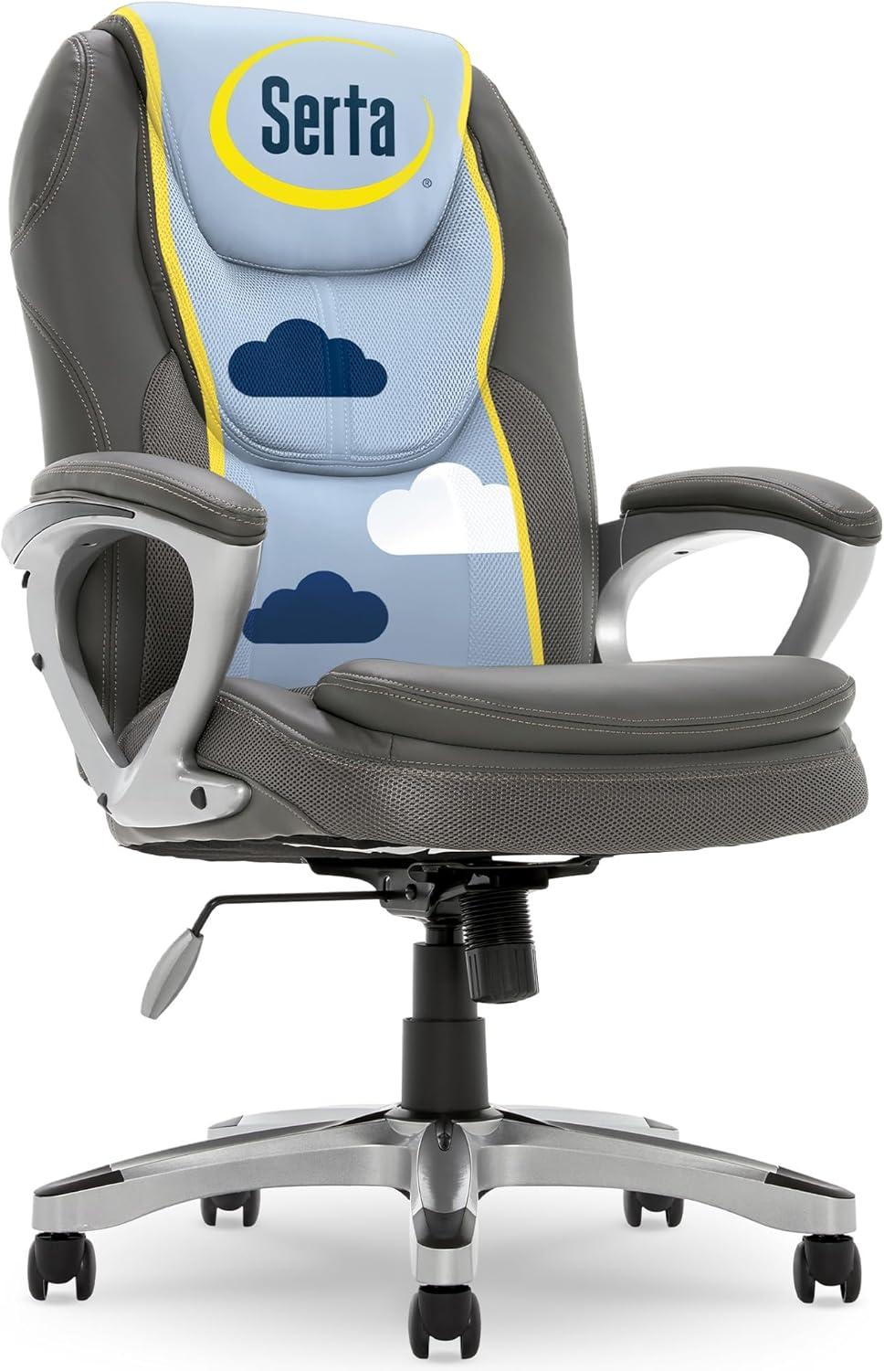 Amplify Executive Mesh Office Chair Seamless Light Gray - Serta: Ergonomic with Fixed Arms & Casters, Adjustable Height