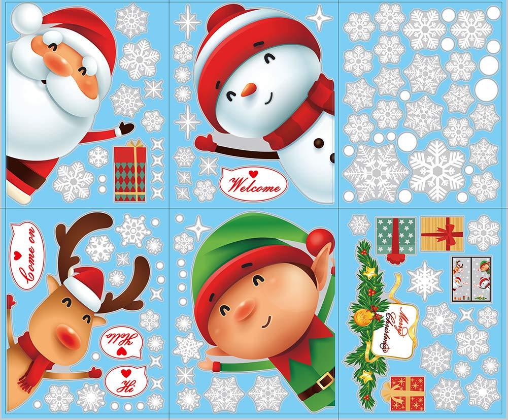 Christmas Windows Static Stickers Clings Santa Claus Snowman Deer Snowflake Removable Vinyl Christmas Tree Diy Wall Window Door Mural Decal Sticker Fo