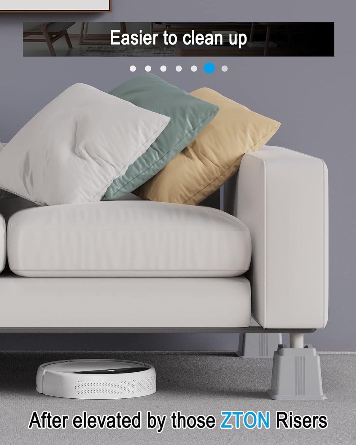 ZTON Adjustable Bed Furniture Risers Elevation in Heights 3", 5" or 8" Heavy Duty Risers for Both Posts and Wheels of Sofa and Bed Support up to 2000 lbs. (Set of 4 Riser, Grey)