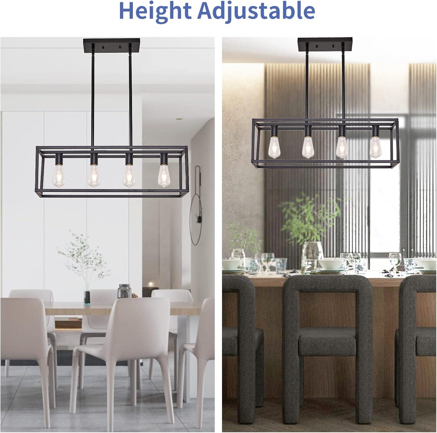 Black Metal 4-Light Cage Kitchen Island Pendant