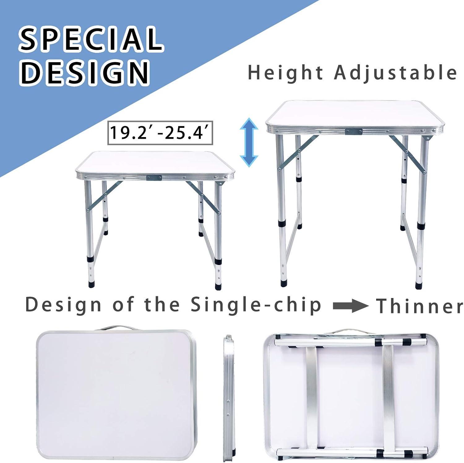 White Aluminum Foldable Camping Table with Adjustable Height