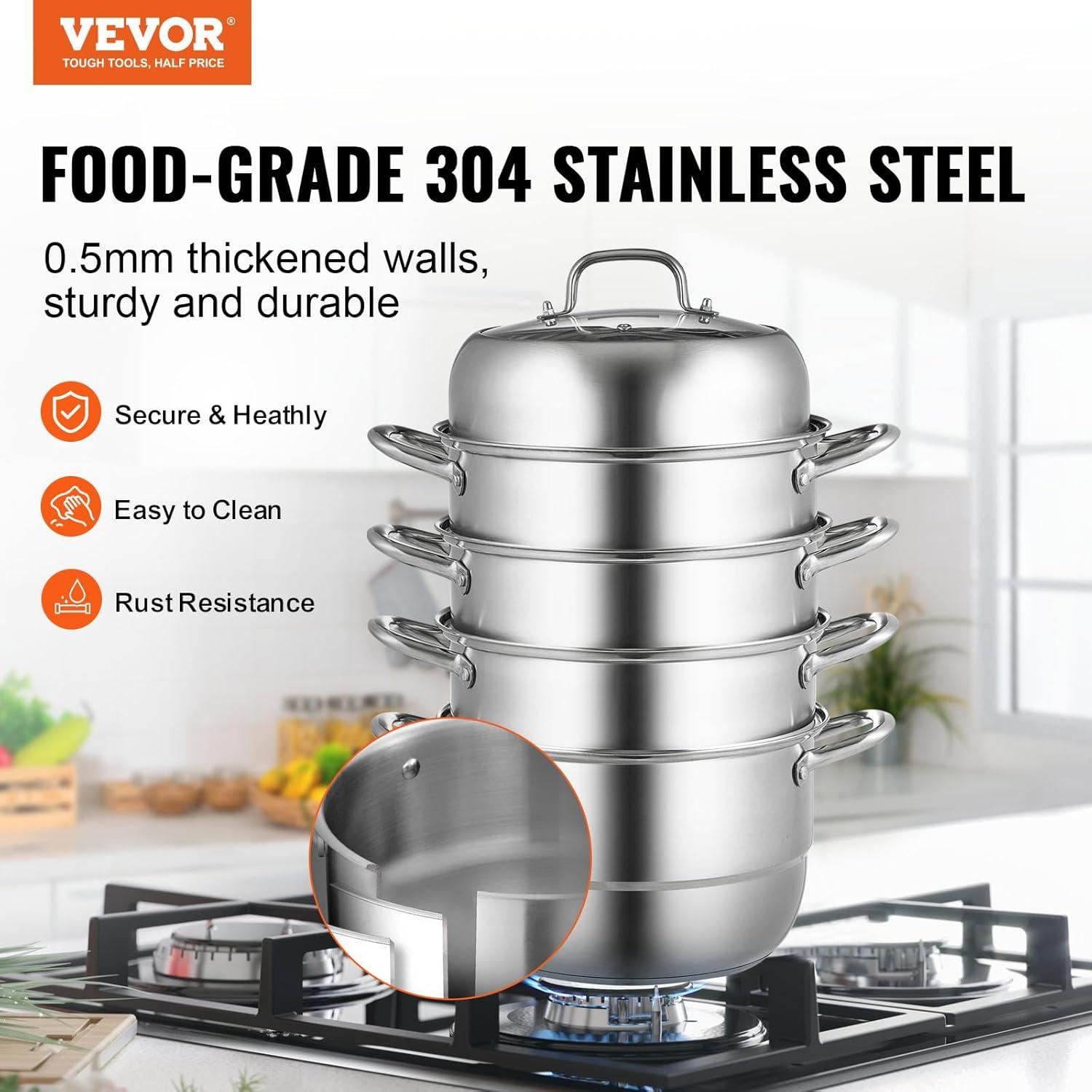VEVOR 3-Tier Commercial Food Warmer Display, 1000W Food Display Warmer with Light, Adjustable Shelf and Temperature Display, 86℉~185℉ Steam Heating, 57L for Hamburger, Pizza, Bread, Fried Chicken