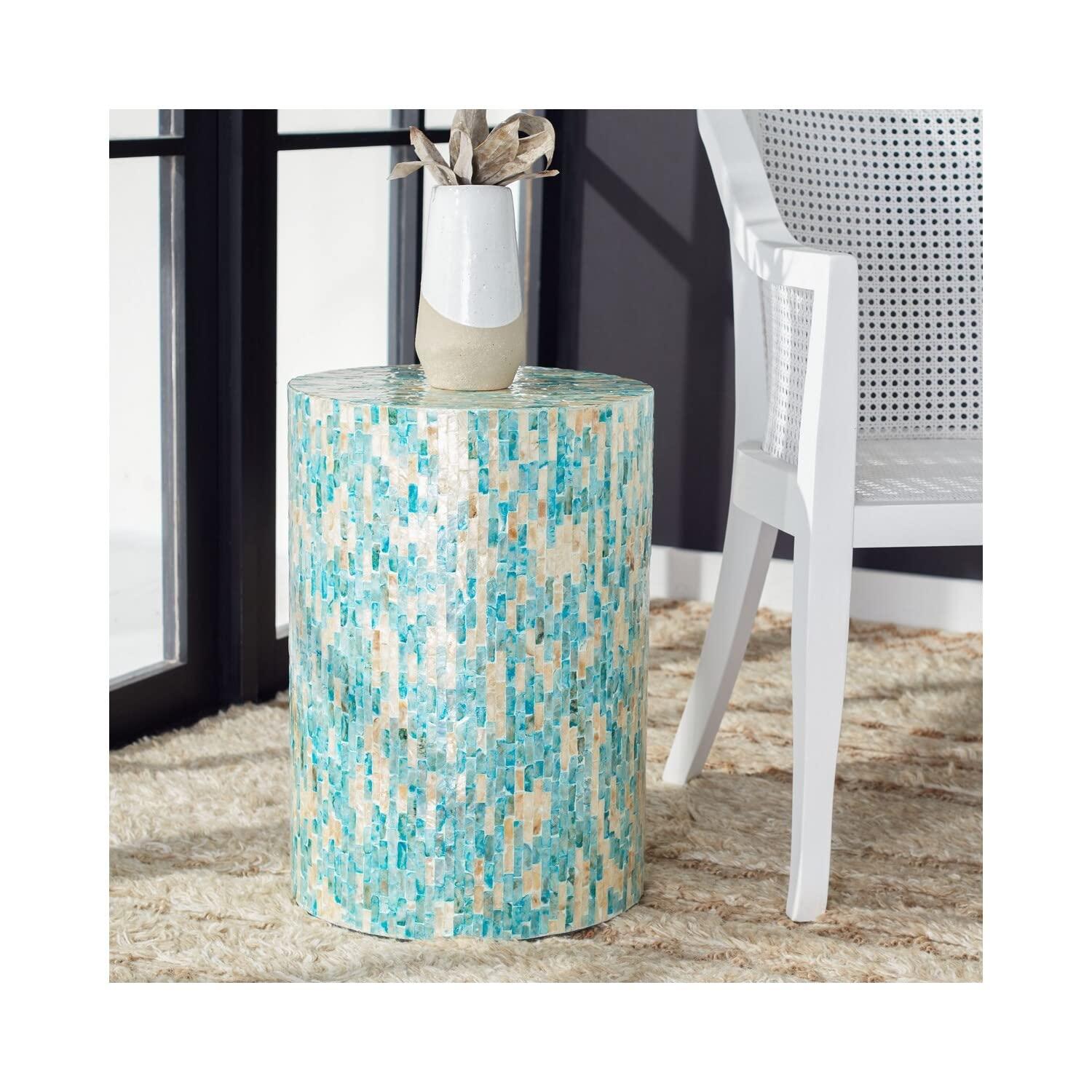 Presley Round Accent Table - Blue/Gold - Safavieh.