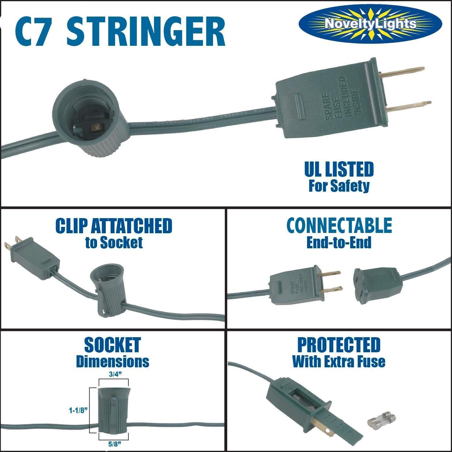 EZLS C7 25' Light Socket Stringer, Green Strand, SPT-2, 25 Sockets, 12" Spacing