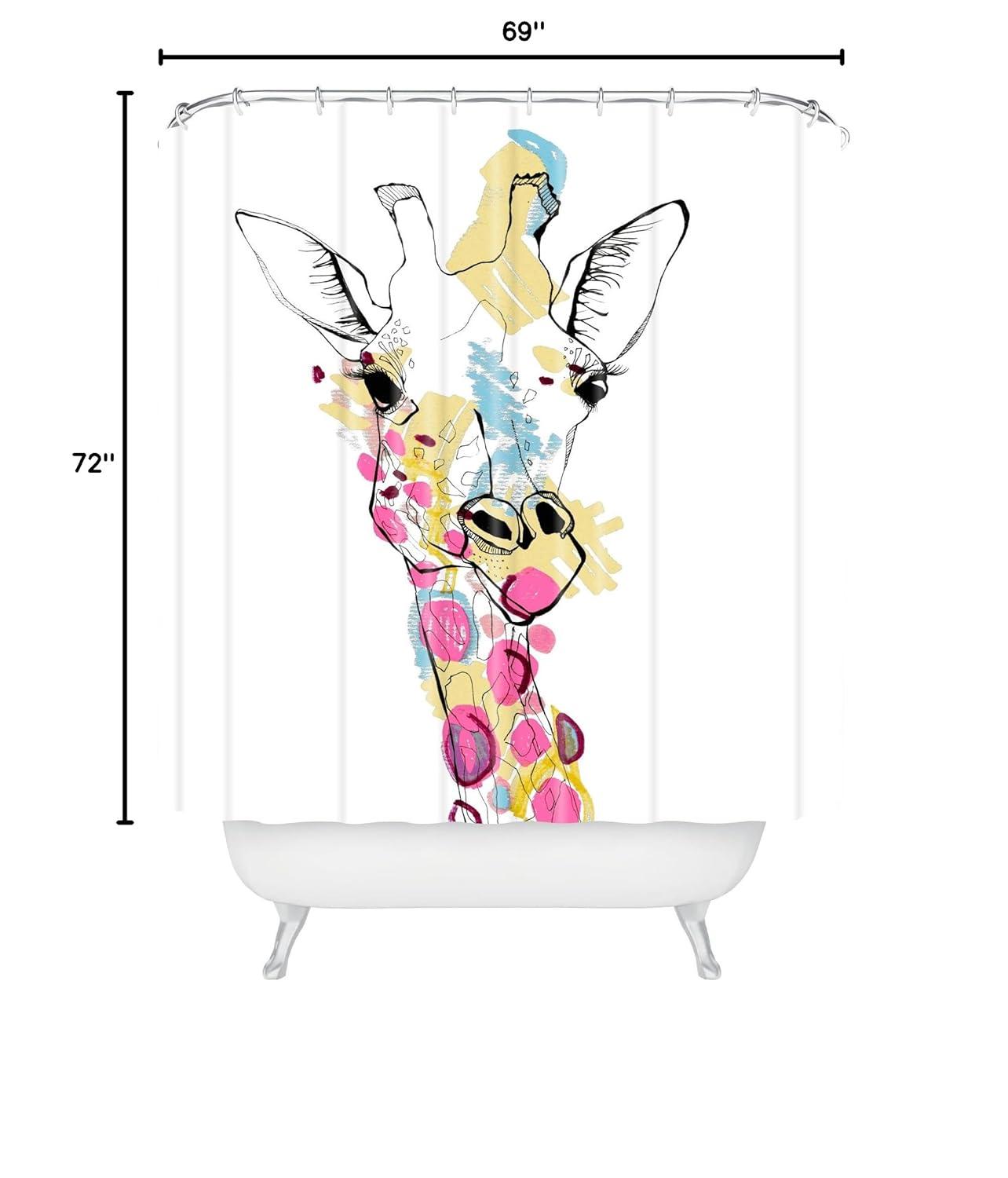 Giraffe Shower Curtain Ivory - Deny Designs: Polyester Microfiber, Machine Washable, Buttonhole Top