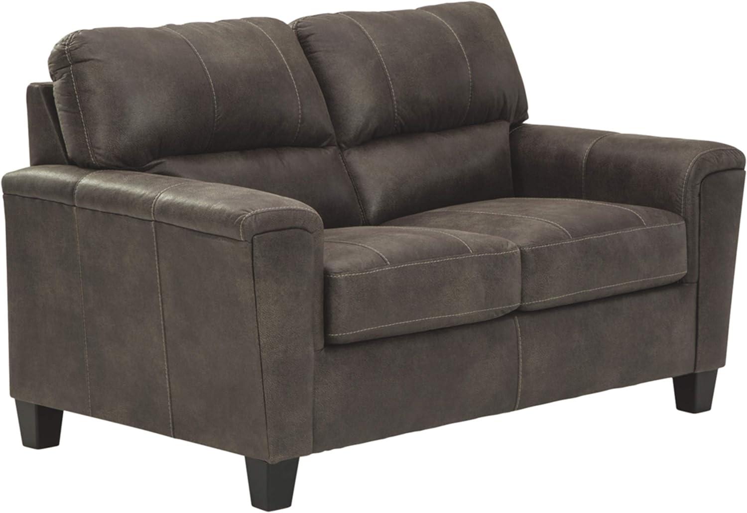 Gray Faux Leather Transitional Loveseat with Track Arms