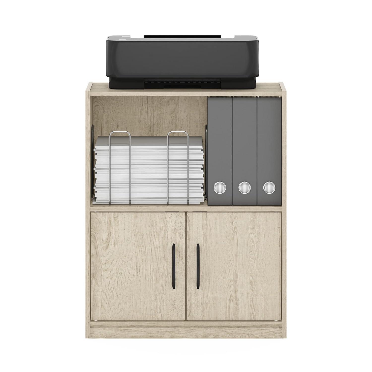 Furinno Gruen 2-Tier Open Shelf Bookcase with 2 Doors Storage Cabinet, Metropolitan Pine