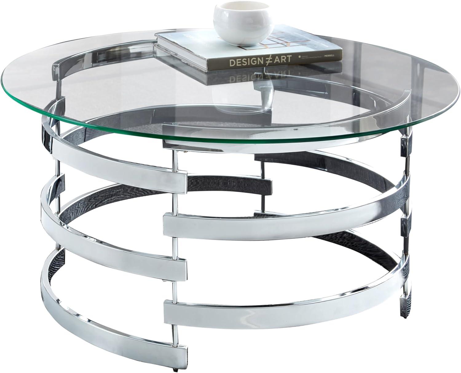 Steve Silver Tayside Round Glass Top Coffee Table in Chrome