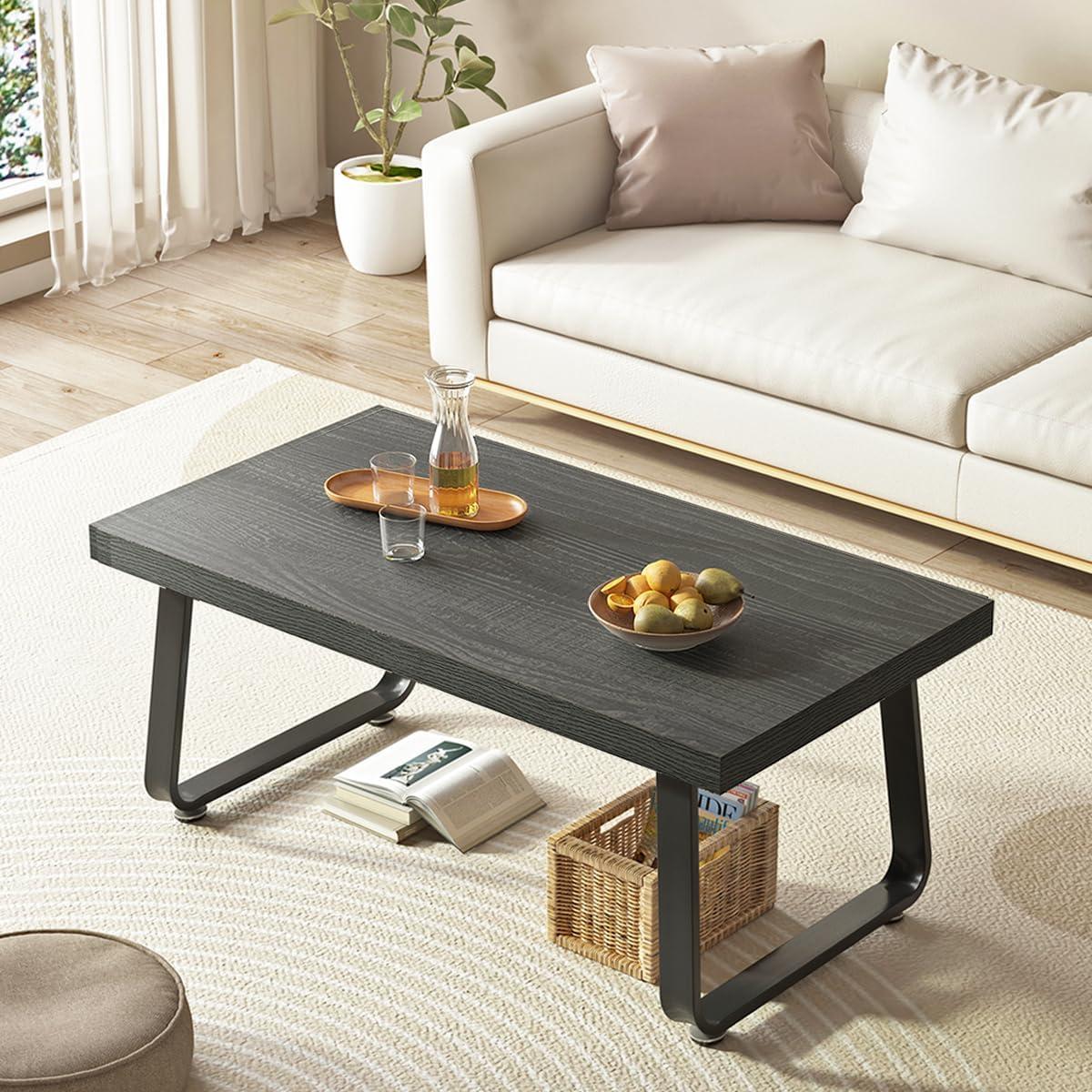 Dark Gray Oak and Metal Rectangular Coffee Table