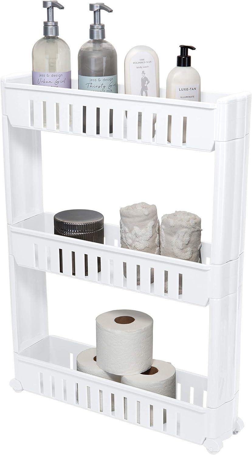 White Slim 3 Tier Slide Out Storage Cart