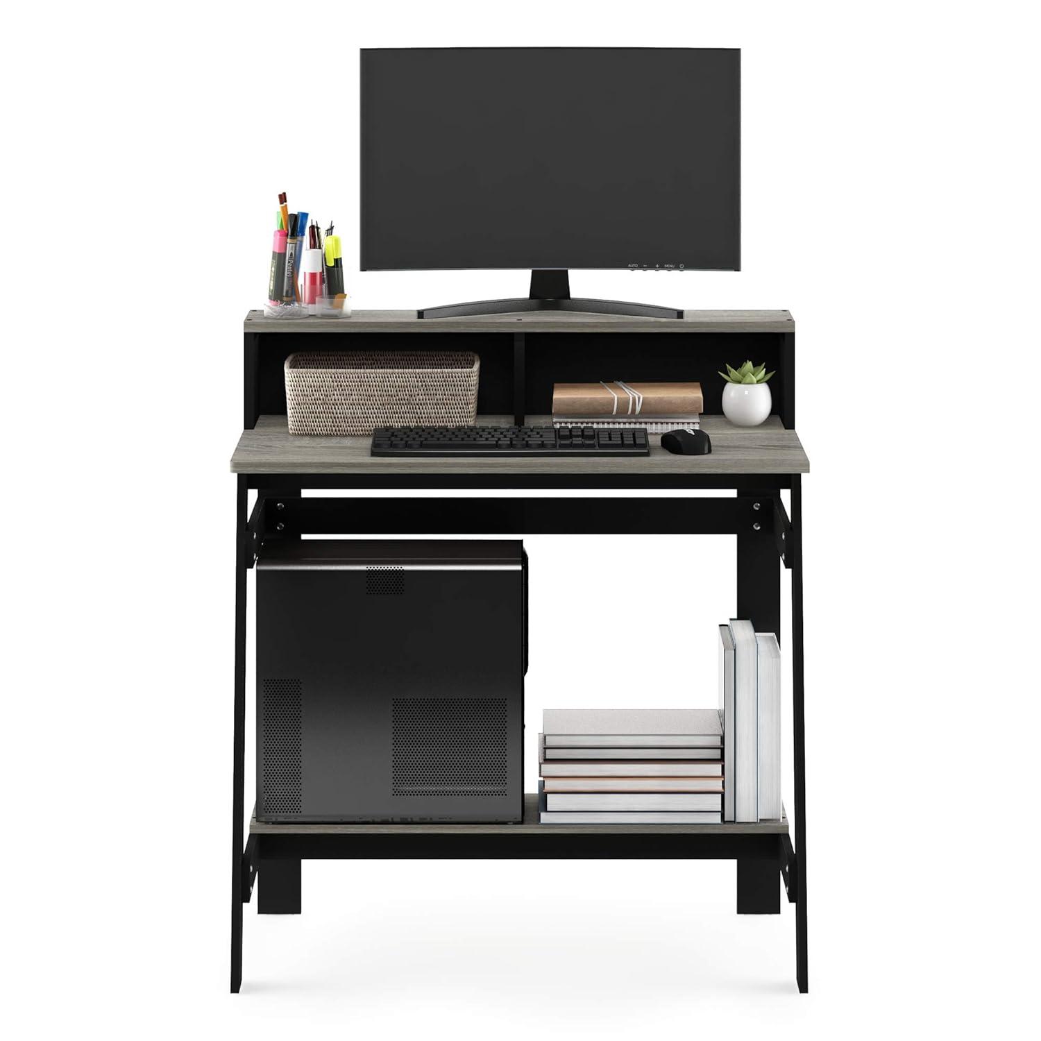 Furinno 31.6" Small Industrial Computer Desk Home Office Study Writing Desk with Open Shelf,Black/French Oak