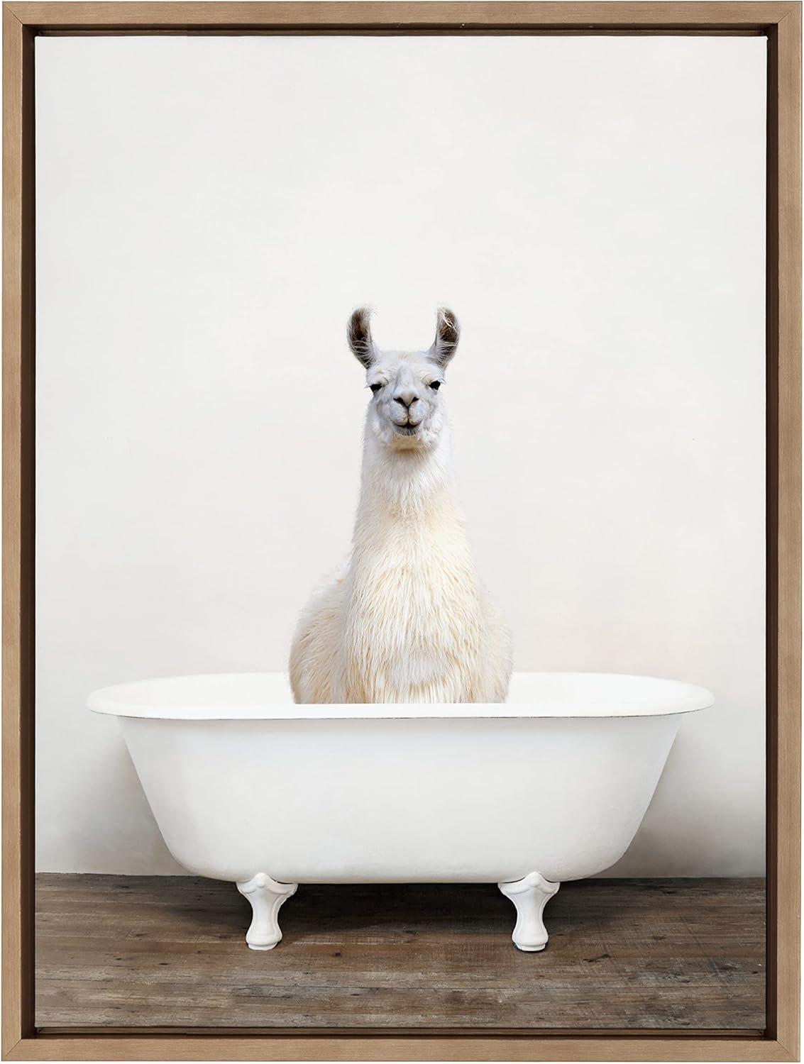 18" x 24" Sylvie Alpaca in The Tub Color Framed Canvas by Amy Peterson - Kate & Laurel All Things Decor