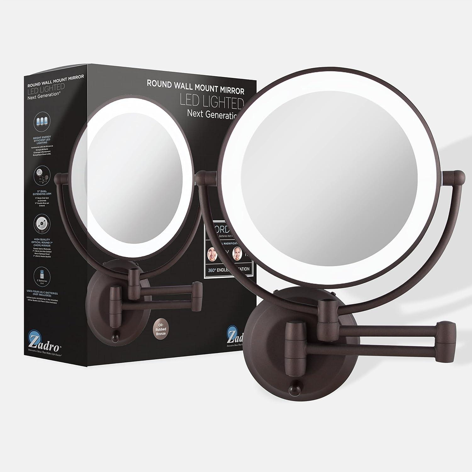 Oil-Rubbed Bronze Round LED Wall Mounted Magnifying Mirror