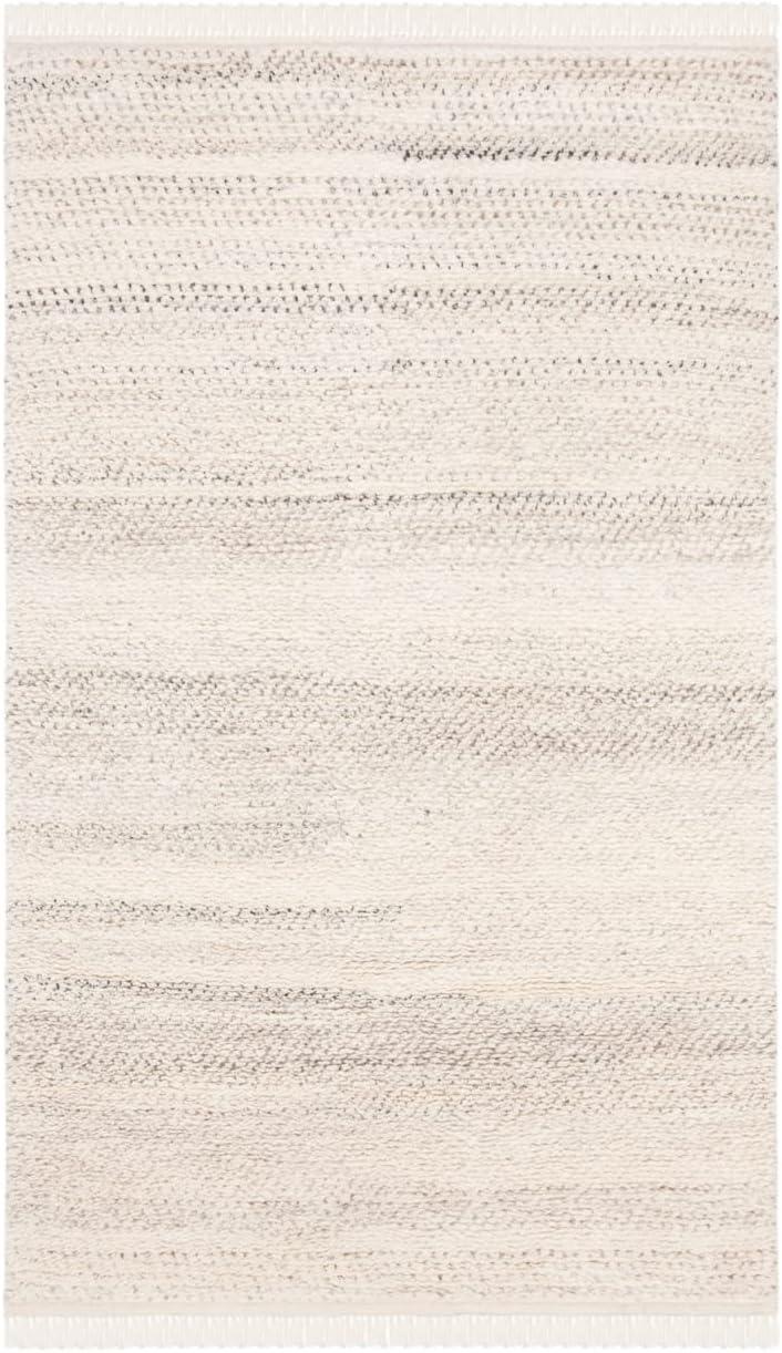 Beige Hand-Knotted Wool Shag Area Rug, 5' x 8'