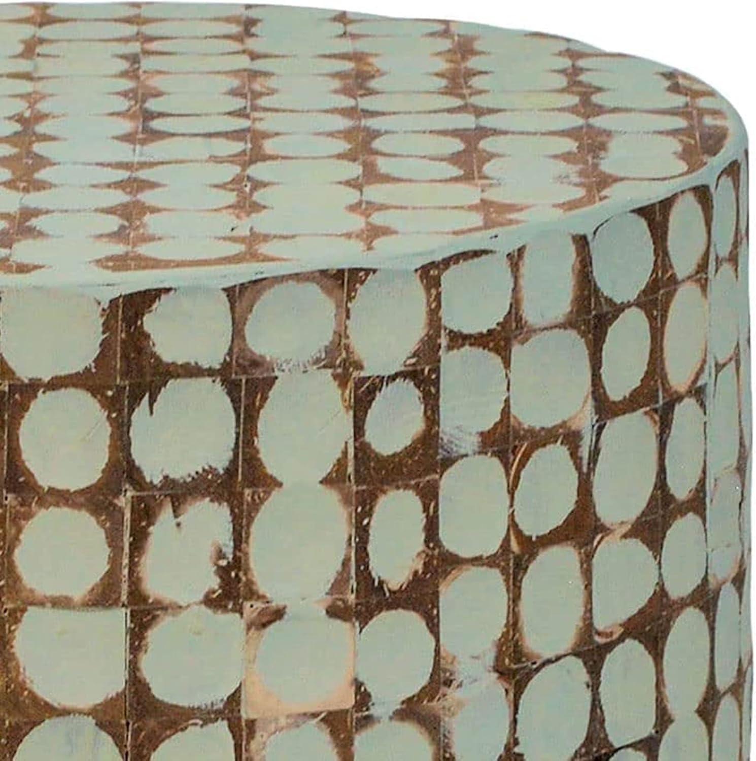 Sage Green Round Coconut Shell Mosaic Wood Side Table