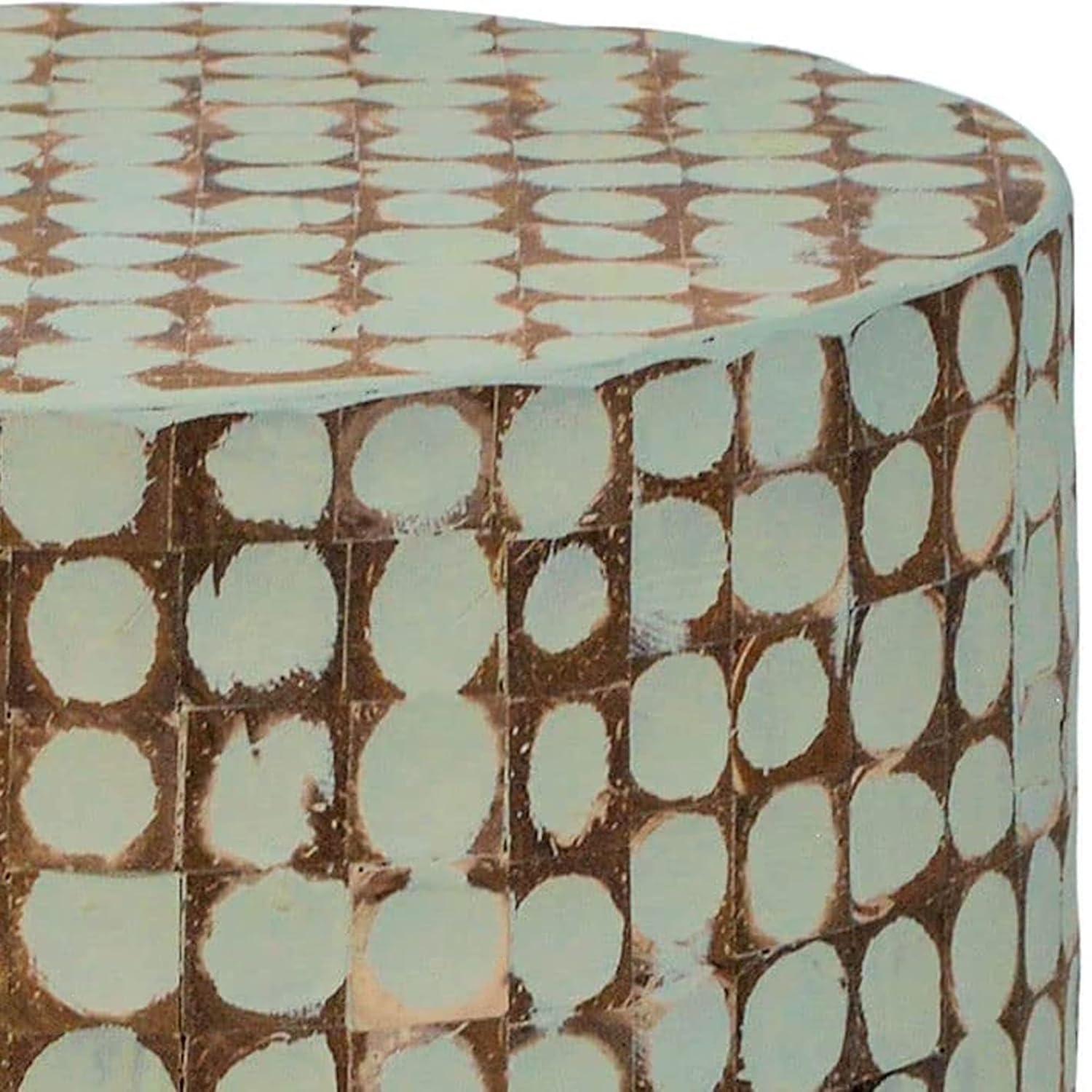 Sage Green Round Coconut Shell Mosaic Wood Side Table