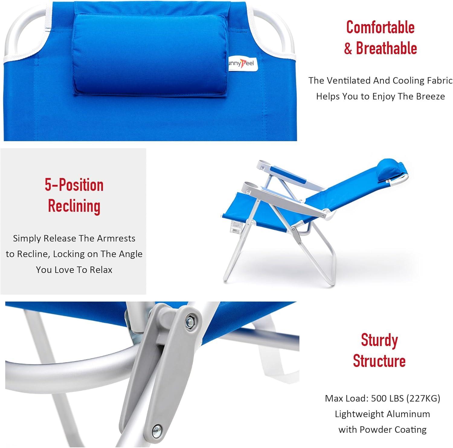 SUNNYFEEL Oversized Tall Folding Beach Chair Lightweight, 17" Portable Sand Chair for Adults Heavy Duty 500 LBS with Cup Holders, Foldable High Camping Lawn Chairs for Camp/Outdoor/Picnic/Sports