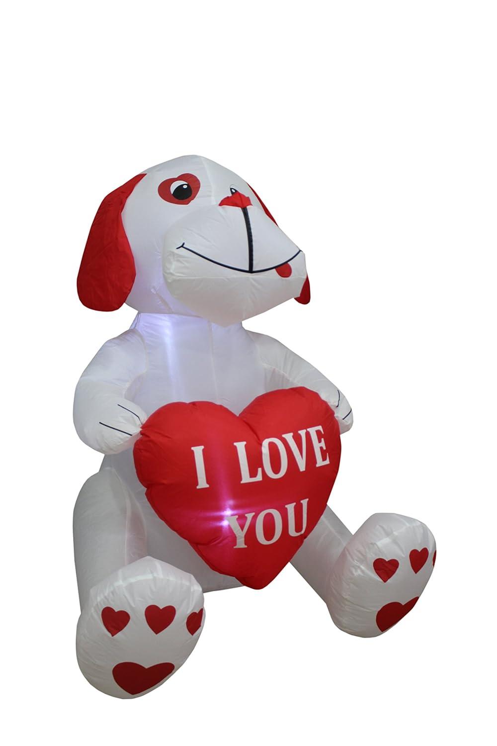 The Holiday Aisle® 4 Foot Tall Lighted Happy Valentine's Inflatable Cute White Puppy Doggy with I Love You Heart Indoor / Outdoor Blow Up Yard Decoration