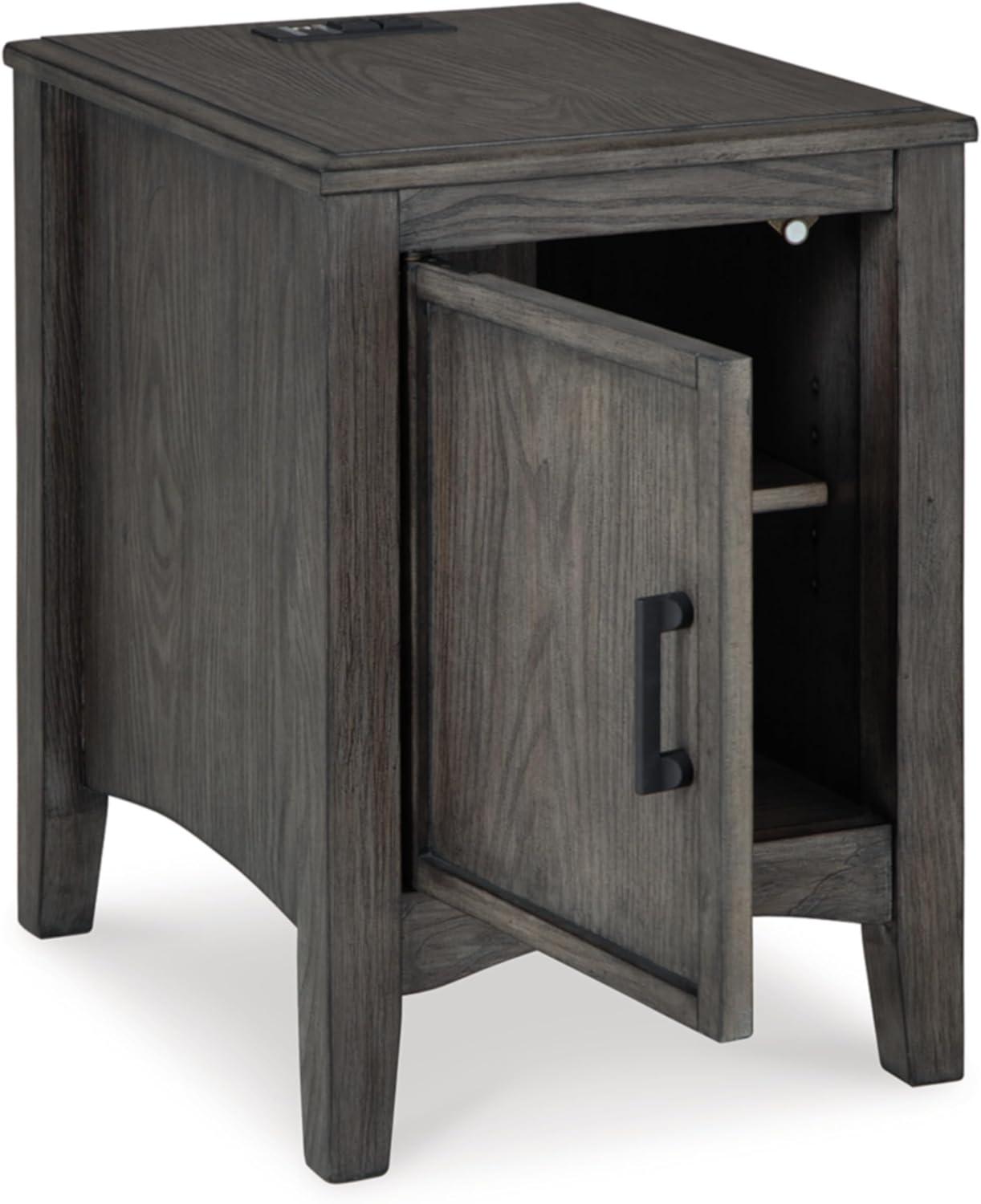 Gray Wood Rectangular End Table with Storage and USB Ports