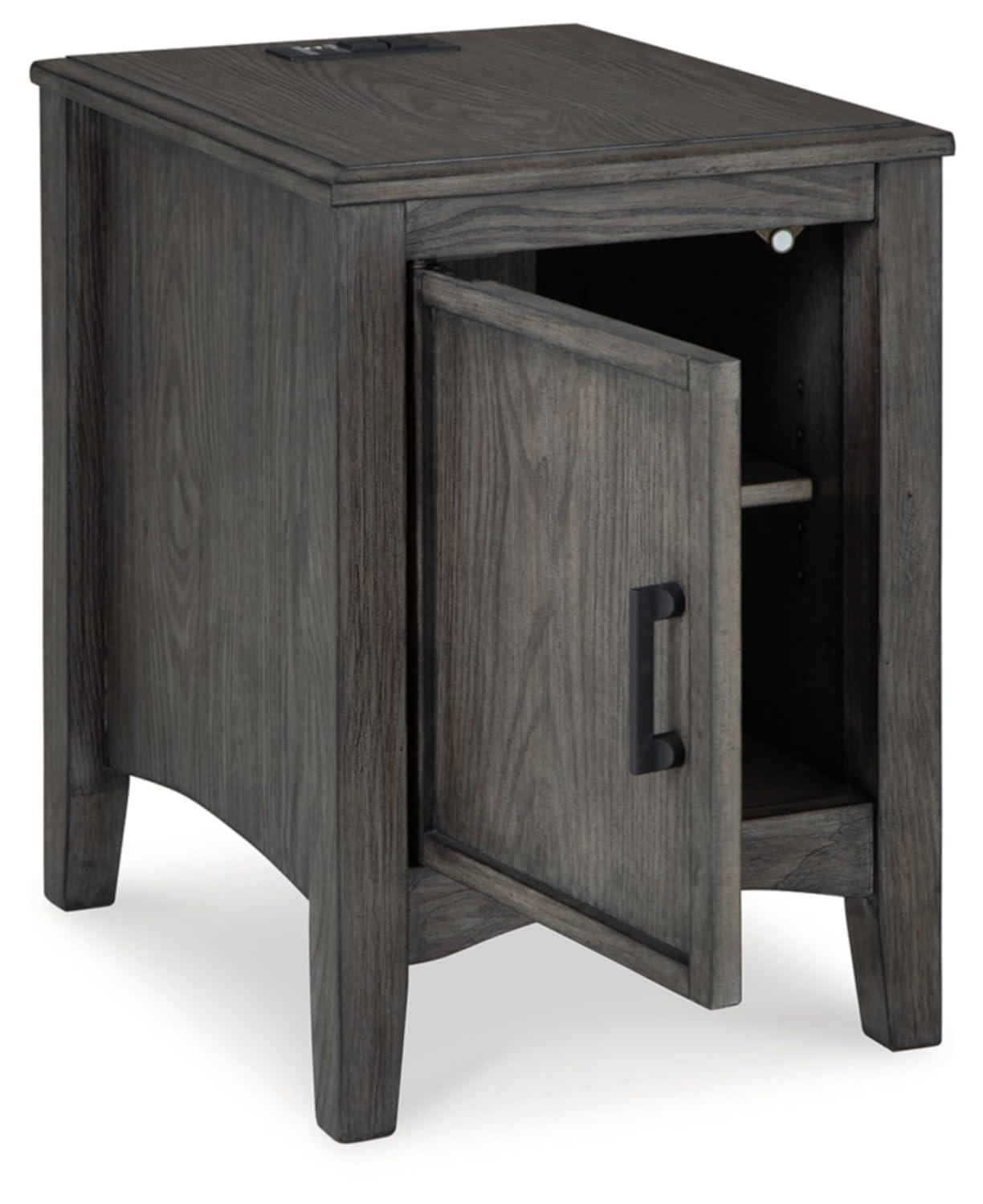 Gray Wood Rectangular End Table with Storage and USB Ports