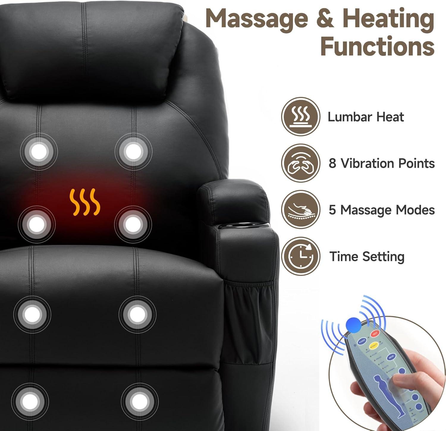 Latitude Run® Recliner Chair, Rocking Chair with Massage and Heat, 360° Swivel Recliner Chairs for Adults, Rocker Manual Recliner with Remote Control and Cup Holder for Living Room