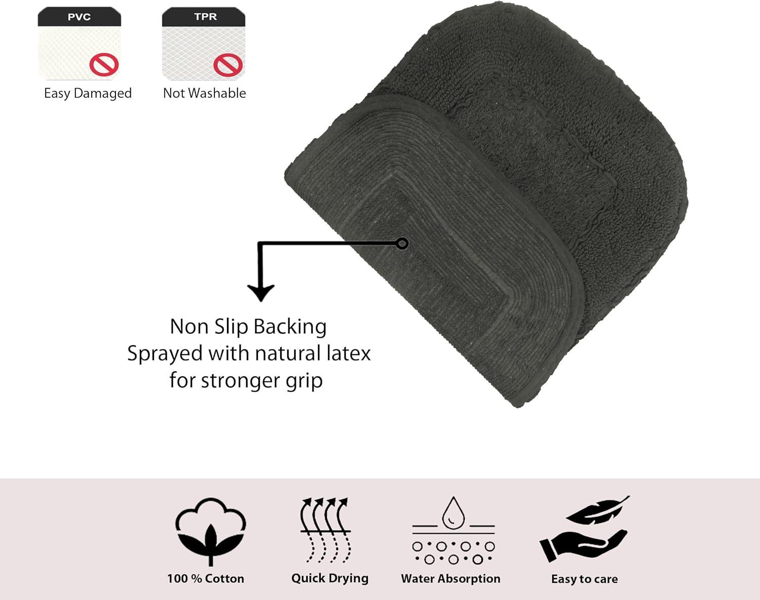 Home Weavers Casual Elegance Bath Mat 100% Cotton Bathroom Rugs Set, Washable Rug, Extra Soft and Absorbent bath Rug, Kitchen Mat, Bath Mat Set, Bath Floor Mat Reversible, 17"x24" Rectangle, Gray