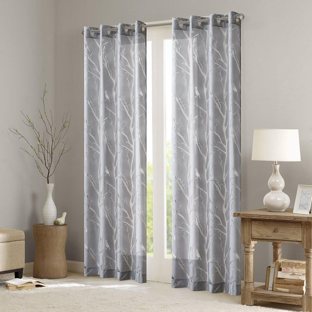 Madison Park Averil Grommet Top Sheer Bird on Branches Burnout Window Curtain