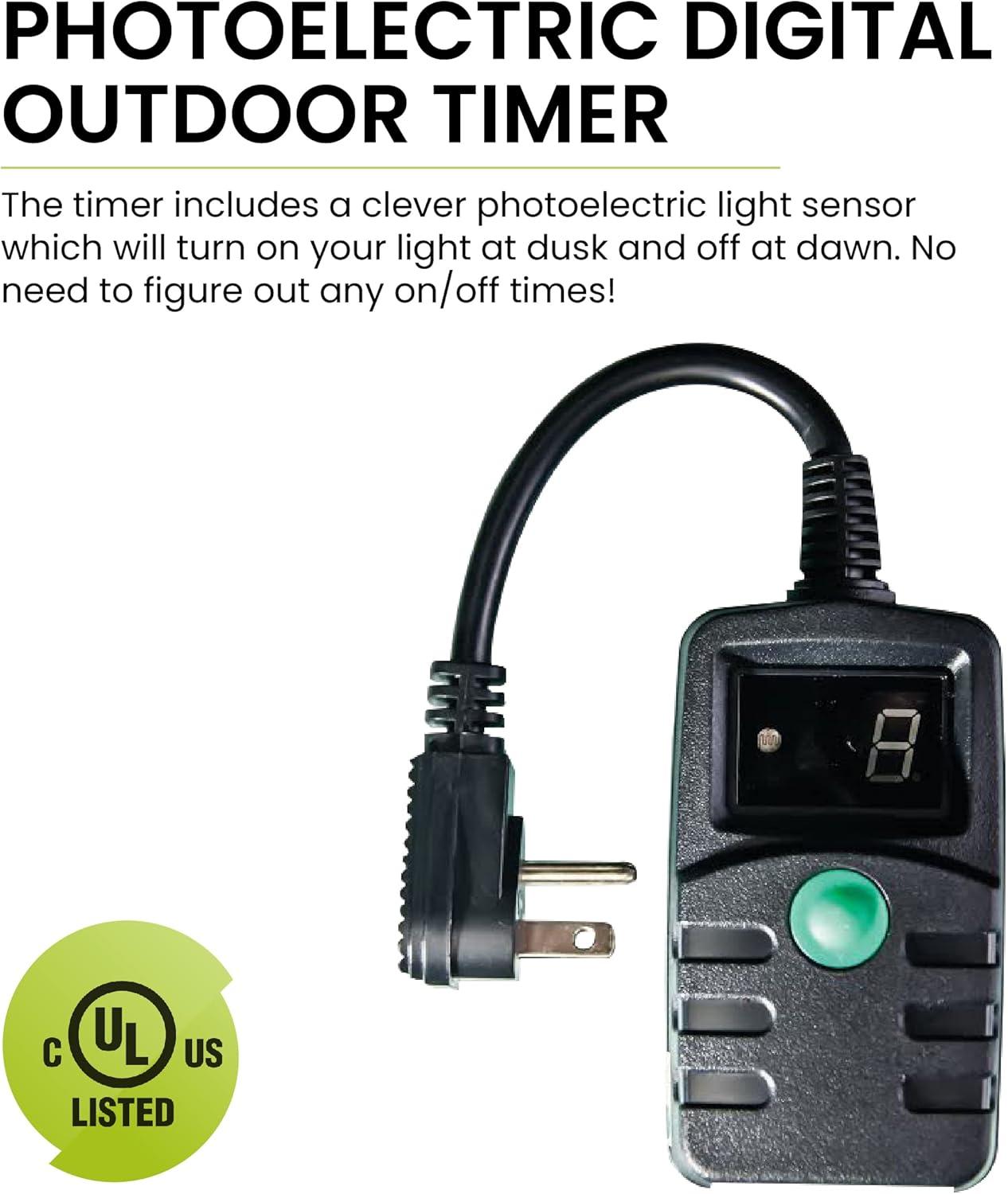 GoGreen Power (GG-36003) Outdoor Digital Timer, Photoelectric sensor, Black