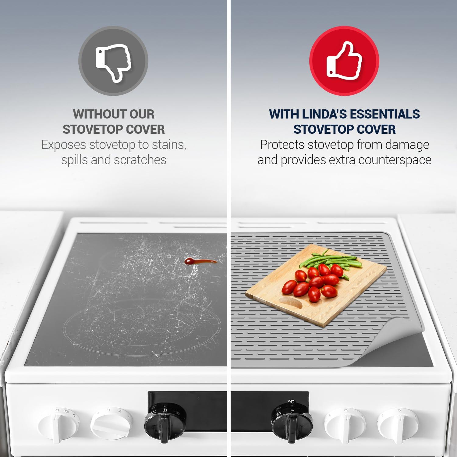 Stove Top Covers for Electric Stove by Linda's Essentials (30 x 21 Inch) - Silicone Mat for Glass Cooktop, Heat-Resistant Cover Protector, Electric Cooktop Mat with Anti-Slip Backing (Grey)