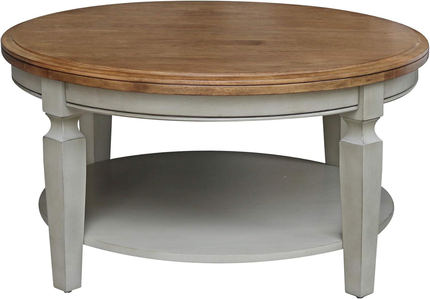 Vista Round Coffee Table Brown - International Concepts: Modern Two-Tone Wood, Fixed Shelf, 20.3"H x 38"W