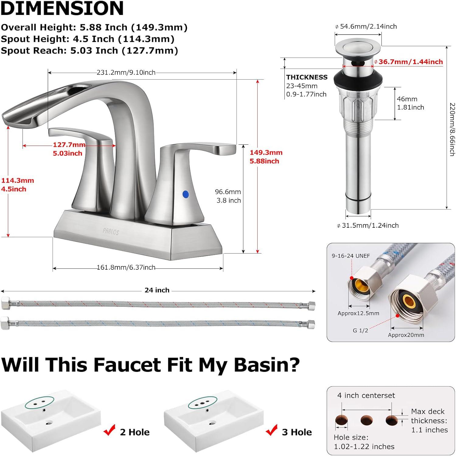 Doris Waterfall Centerset 2-handle Bathroom Faucet with Drain Assembly