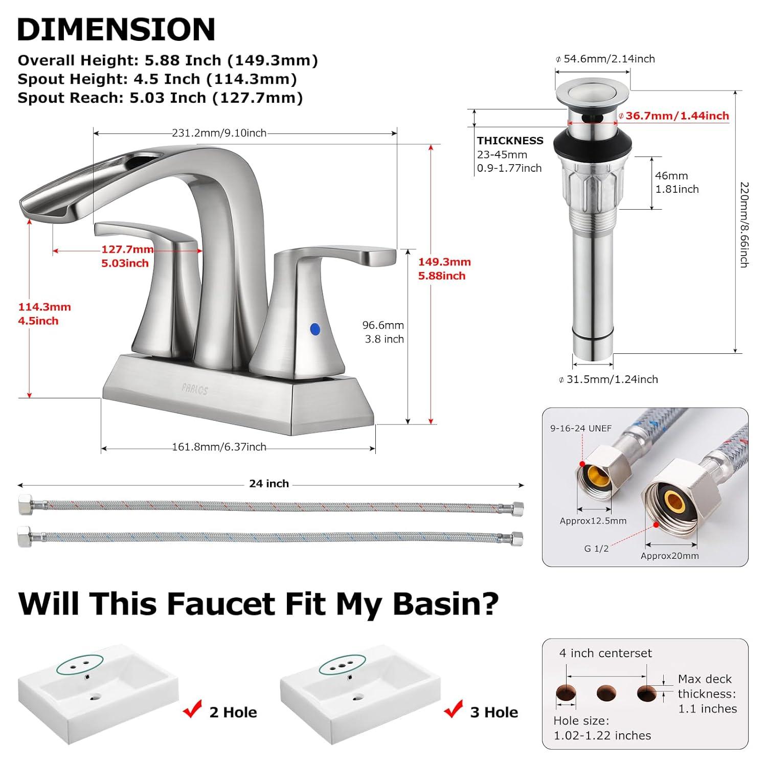 Doris Waterfall Centerset 2-handle Bathroom Faucet with Drain Assembly