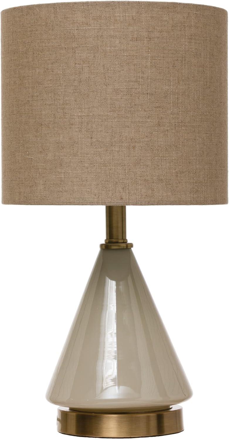 Cream Glass and Bronze Table Lamp with Linen Shade