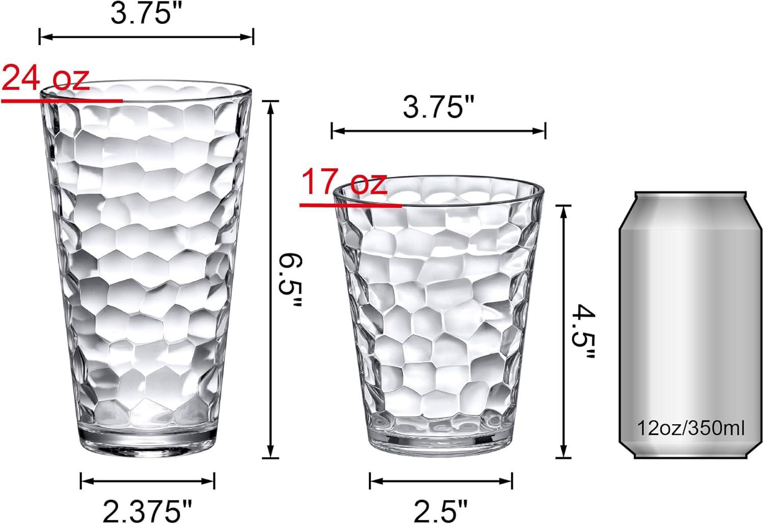 Amazing Abby - Iceberg - 16-Ounce and 24-Ounce Plastic Tumblers (Set of 12), Plastic Drinking Glasses, All-Clear Reusable Plastic Cups, Stackable, BPA-Free, Shatter-Proof, Dishwasher-Safe