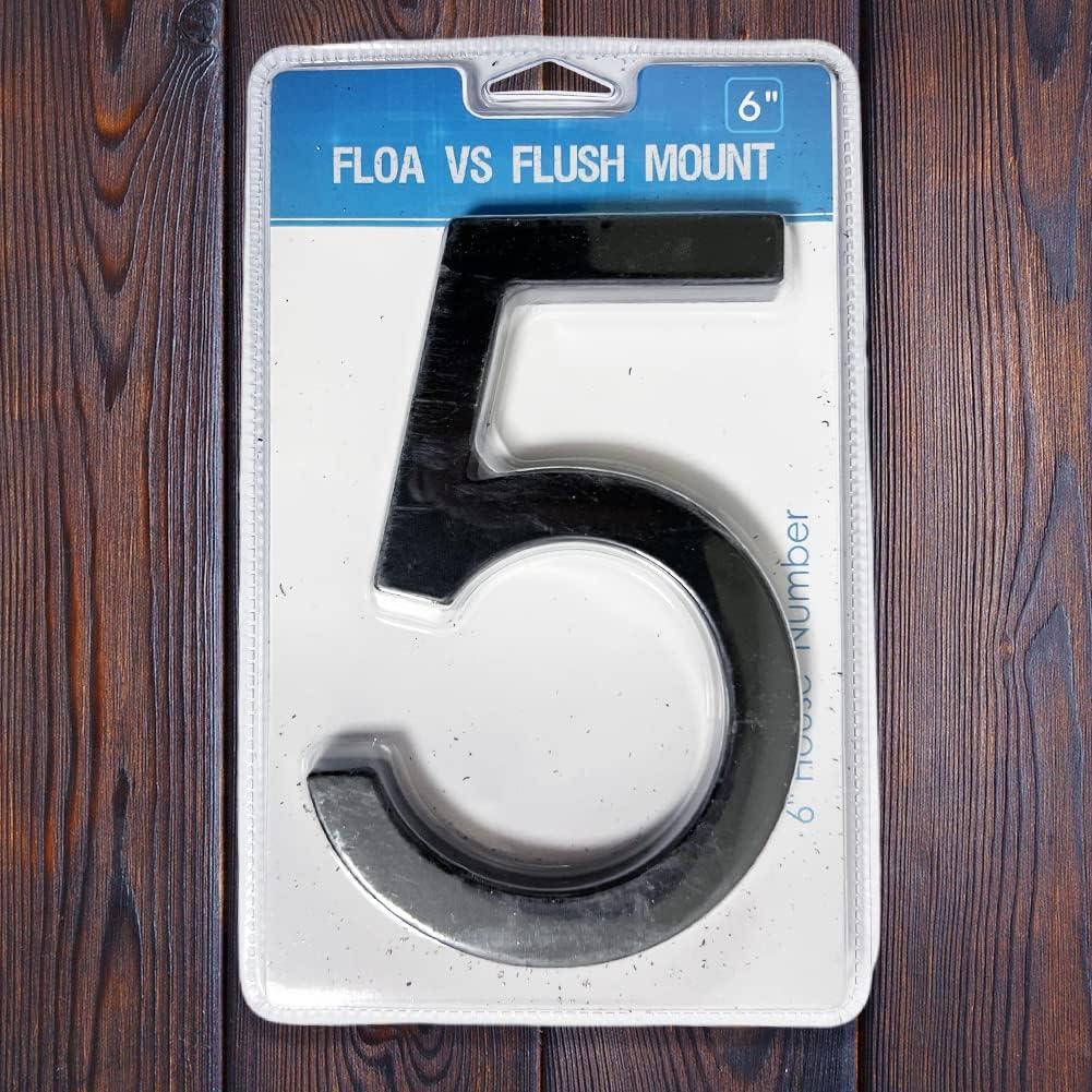 6-Inch Matte Black Aluminum Floating House Number 5